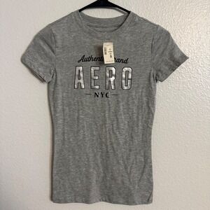 NWT Aeropostale Classic Crew Graphic T-Shirt Heather Grey Silver Foil Women's XS